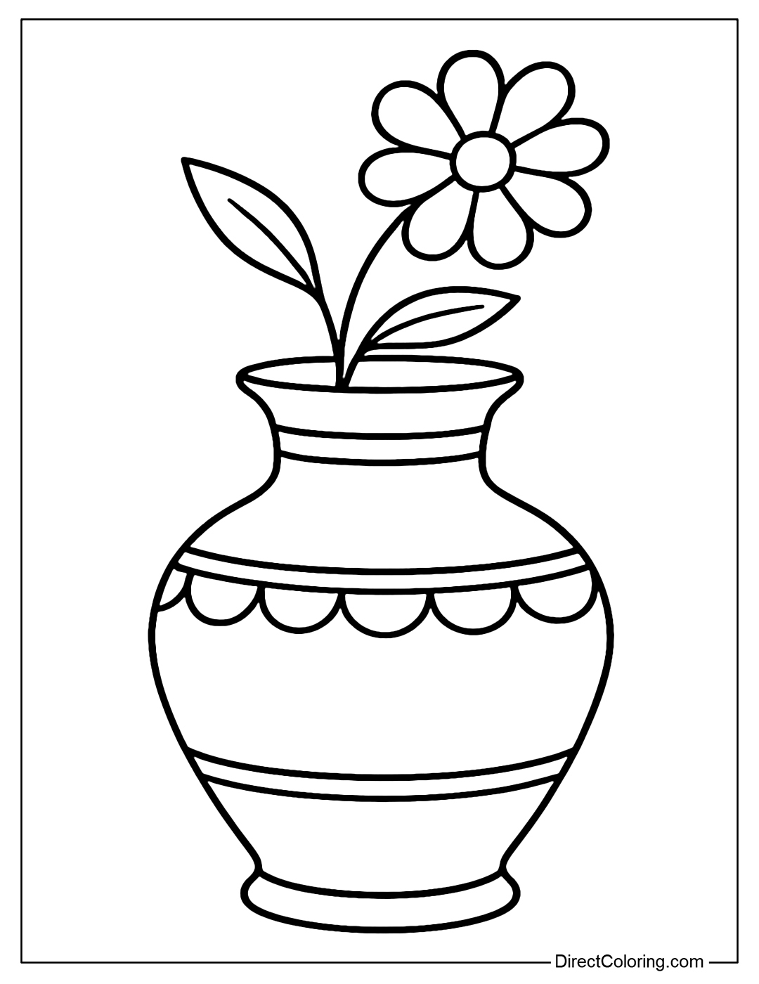 Coloring page of a classic Persian ceramic vase with a simple pattern and flowers inside.
